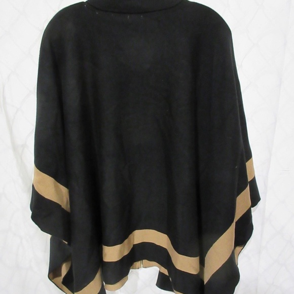 NWT $ 149 Anne Klein Black & Tan Full Zip Cardigan Poncho Sweater Size XL Black - Picture 3 of 6